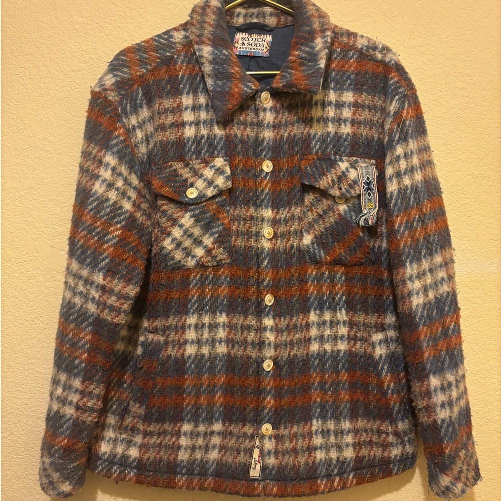 Scotch & Soda Plaid Brushed Flannel Button-Up Overshirt Size M